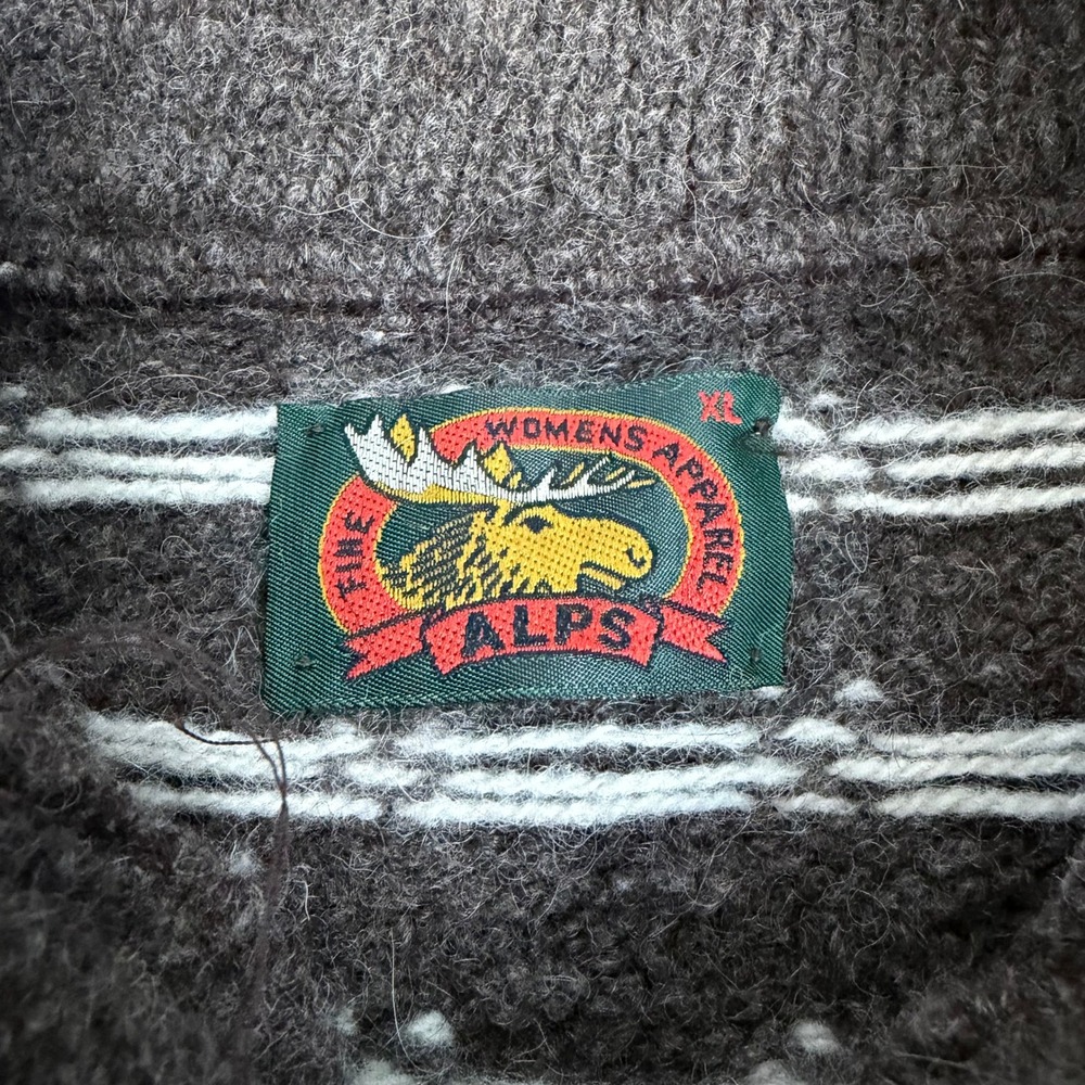 Alps Vintage 100% Wool Fair Isle Cardigan Sweater Brown Womens XL Made in USA - Picture 3 of 11